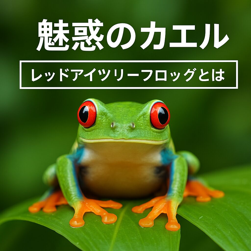 葉の上に座るレッドアイツリーフロッグ、赤い瞳と鮮やかな緑色の体が特徴