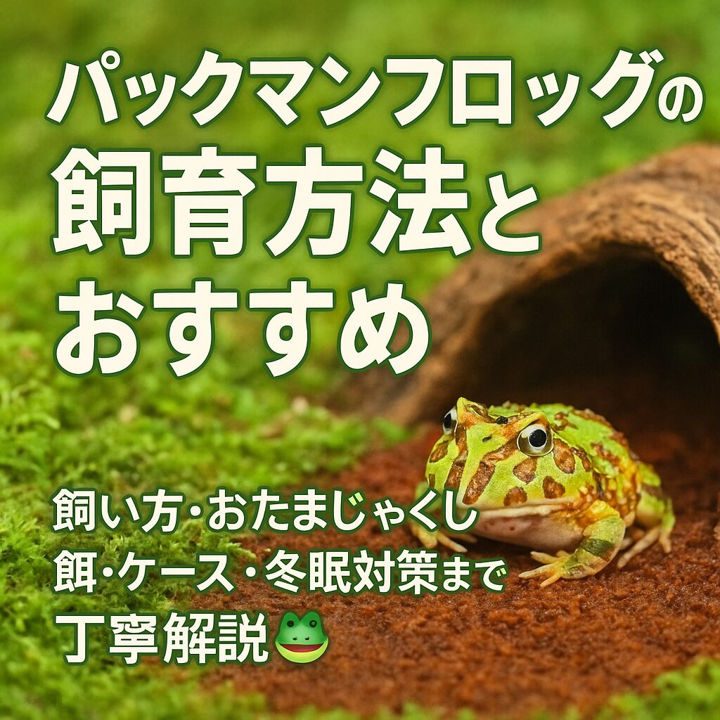 パックマンフロッグの飼育方法とおすすめを紹介するアイキャッチ画像｜飼い方・おたまじゃくし・餌・ケース・冬眠対策まで解説